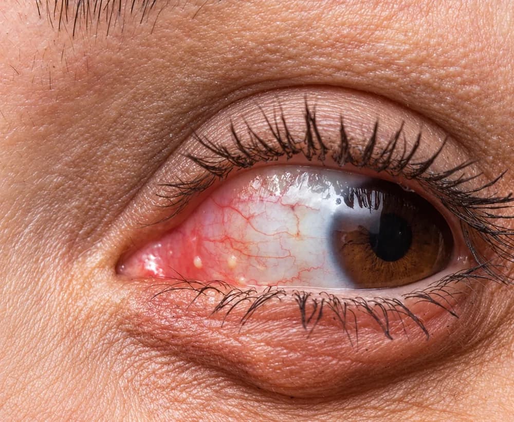 Close-up of the lower eyelid and conjunctiva