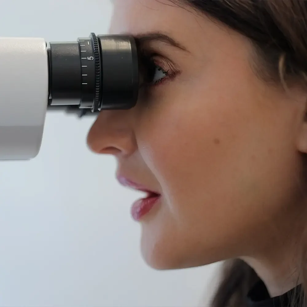 Close-up of a patient examined at the slit lamp