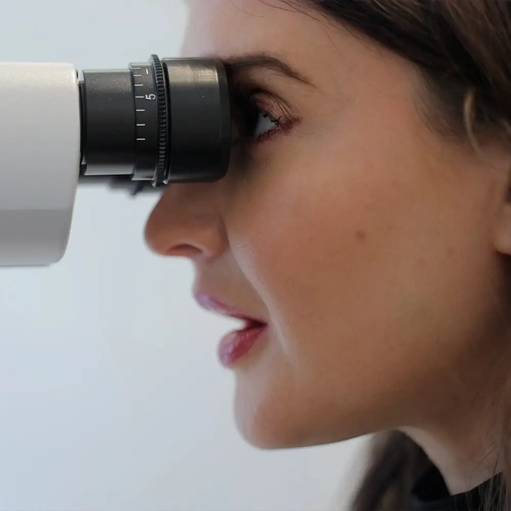 Close-up of a patient examined at the slit lamp