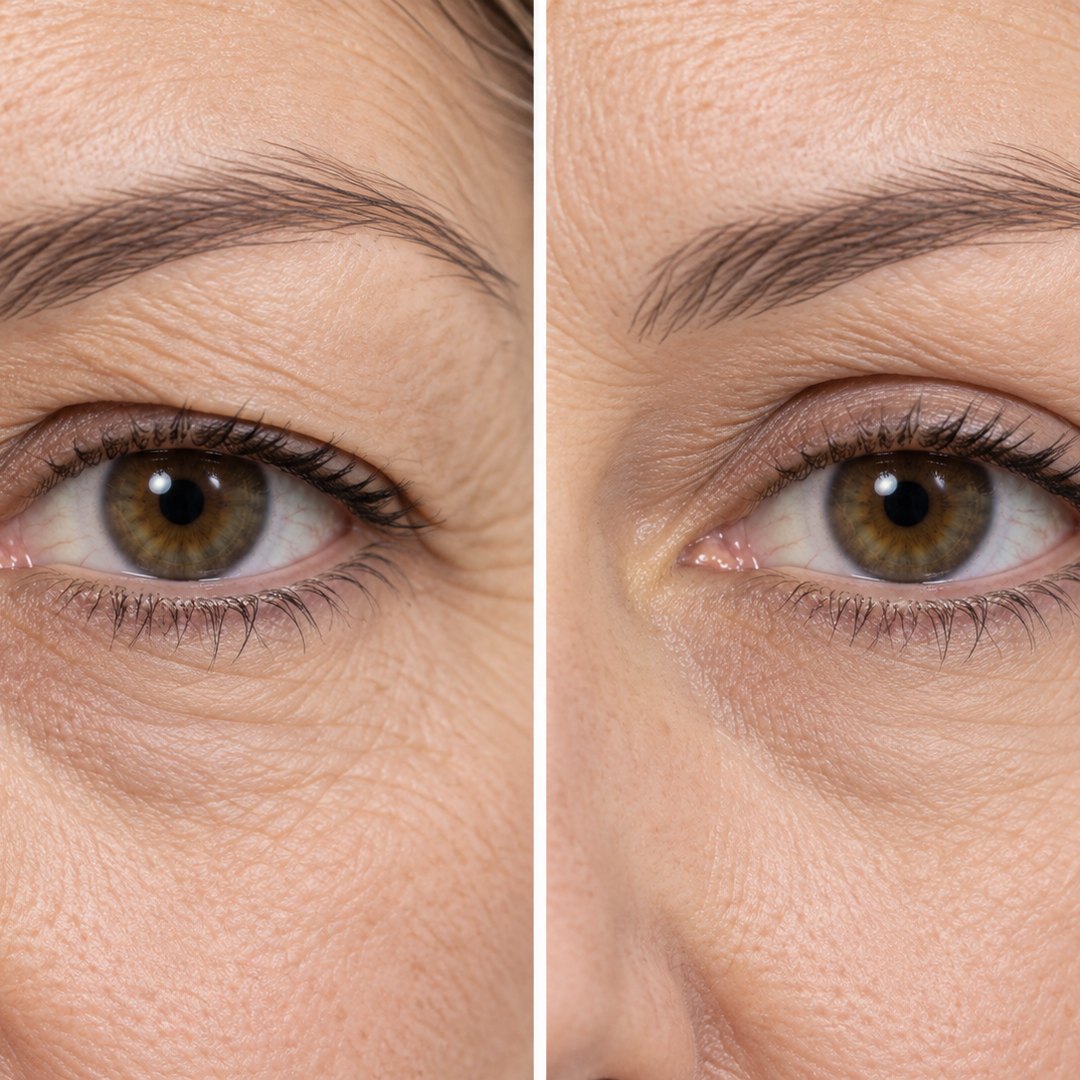Upper-eyelid skin before and after plasma treatment