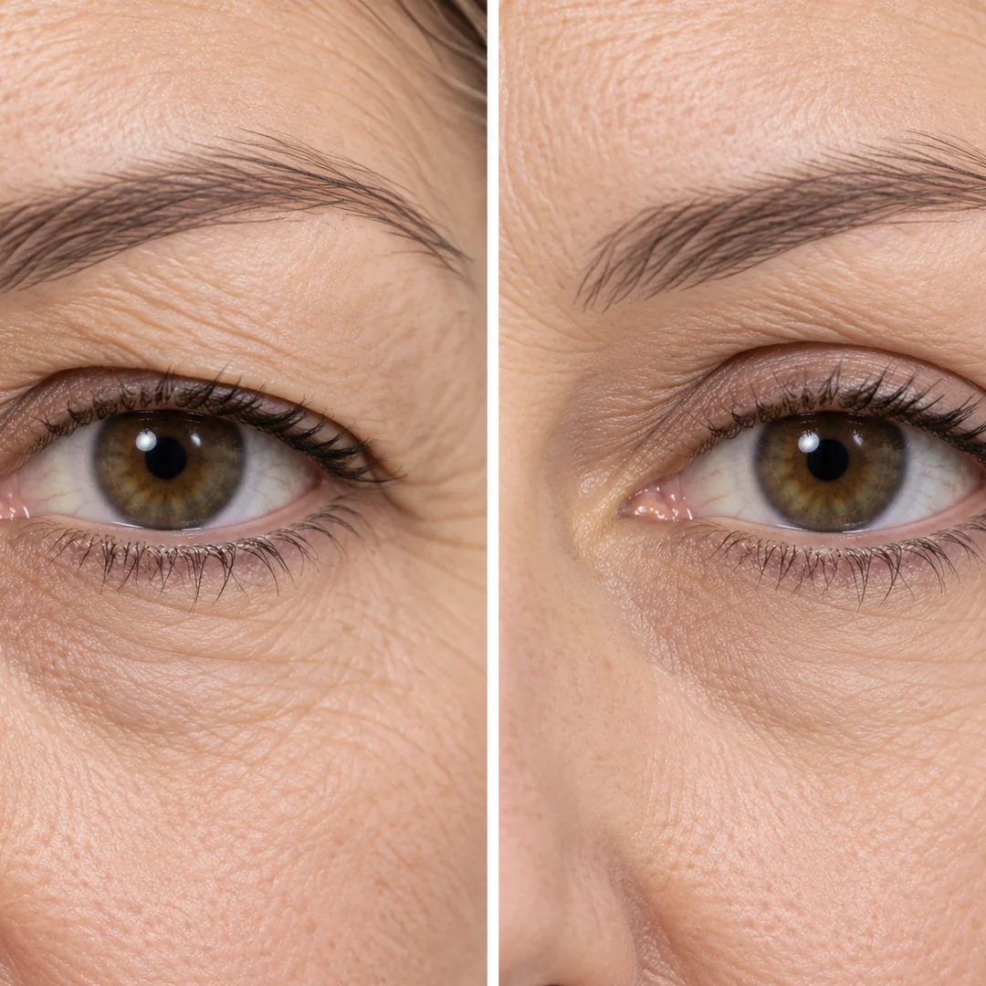 Upper-eyelid skin before and after plasma treatment