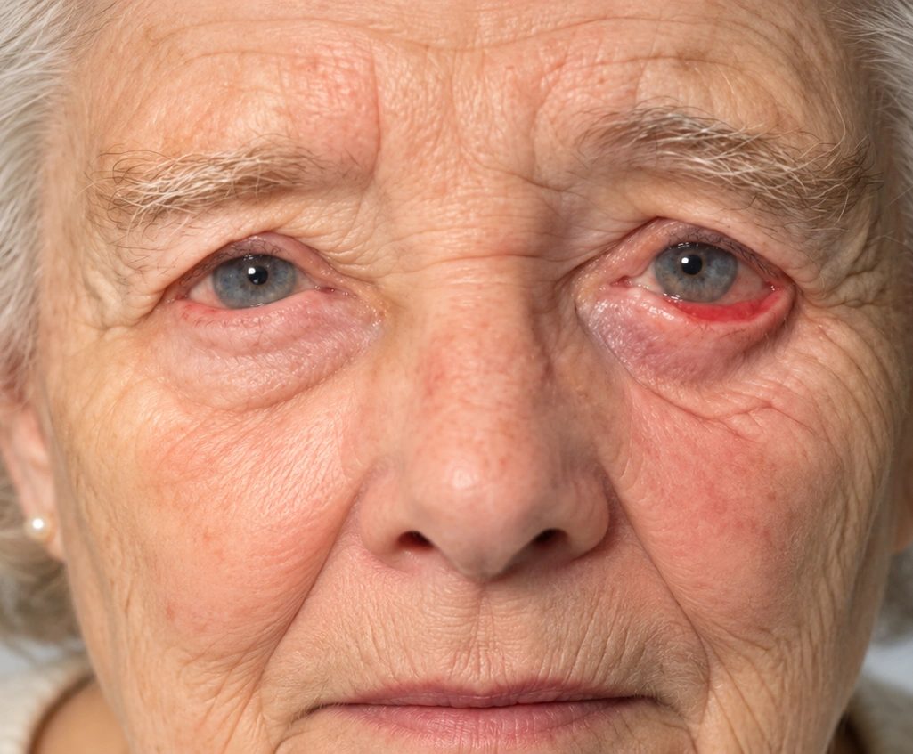 Older patient with the lower eyelid turning outward