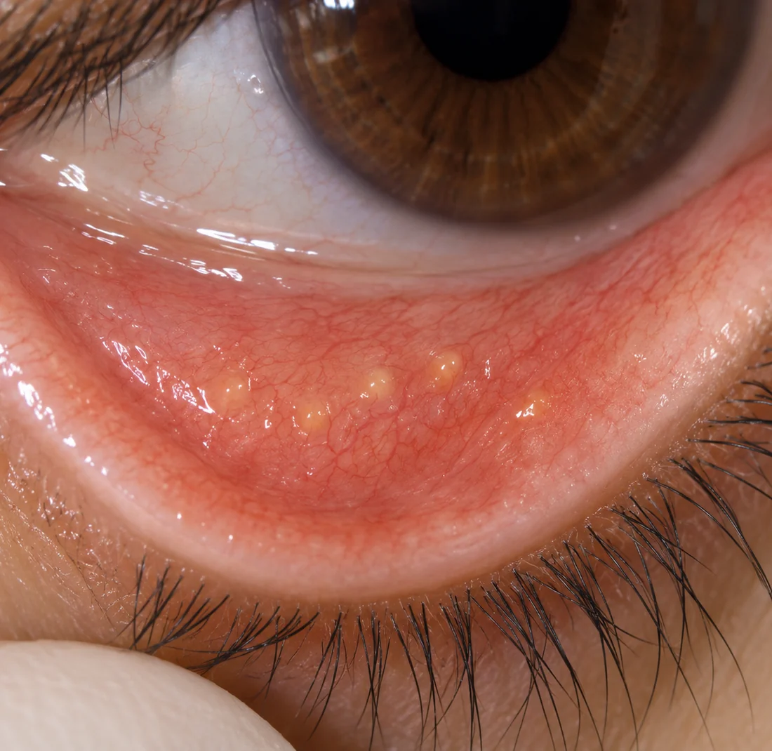 Lower eyelid turning outward in ectropion